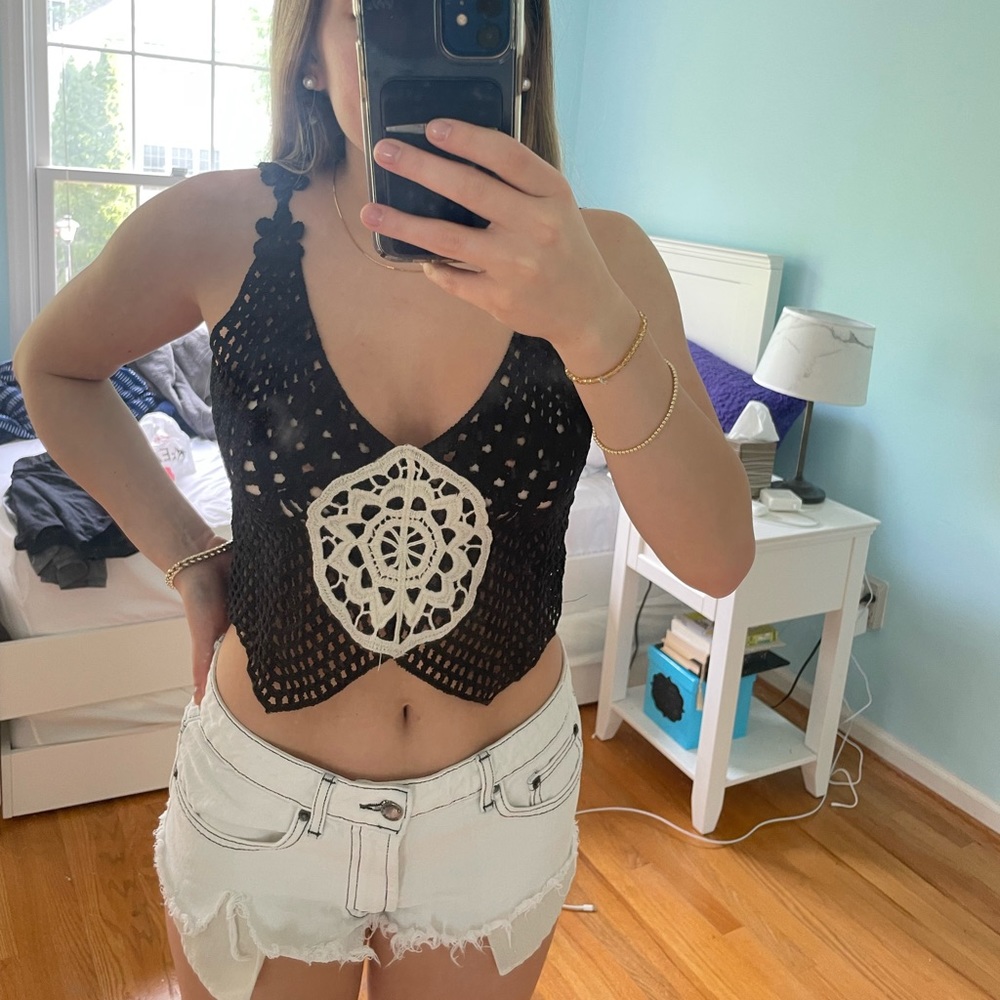 LF black crochet top